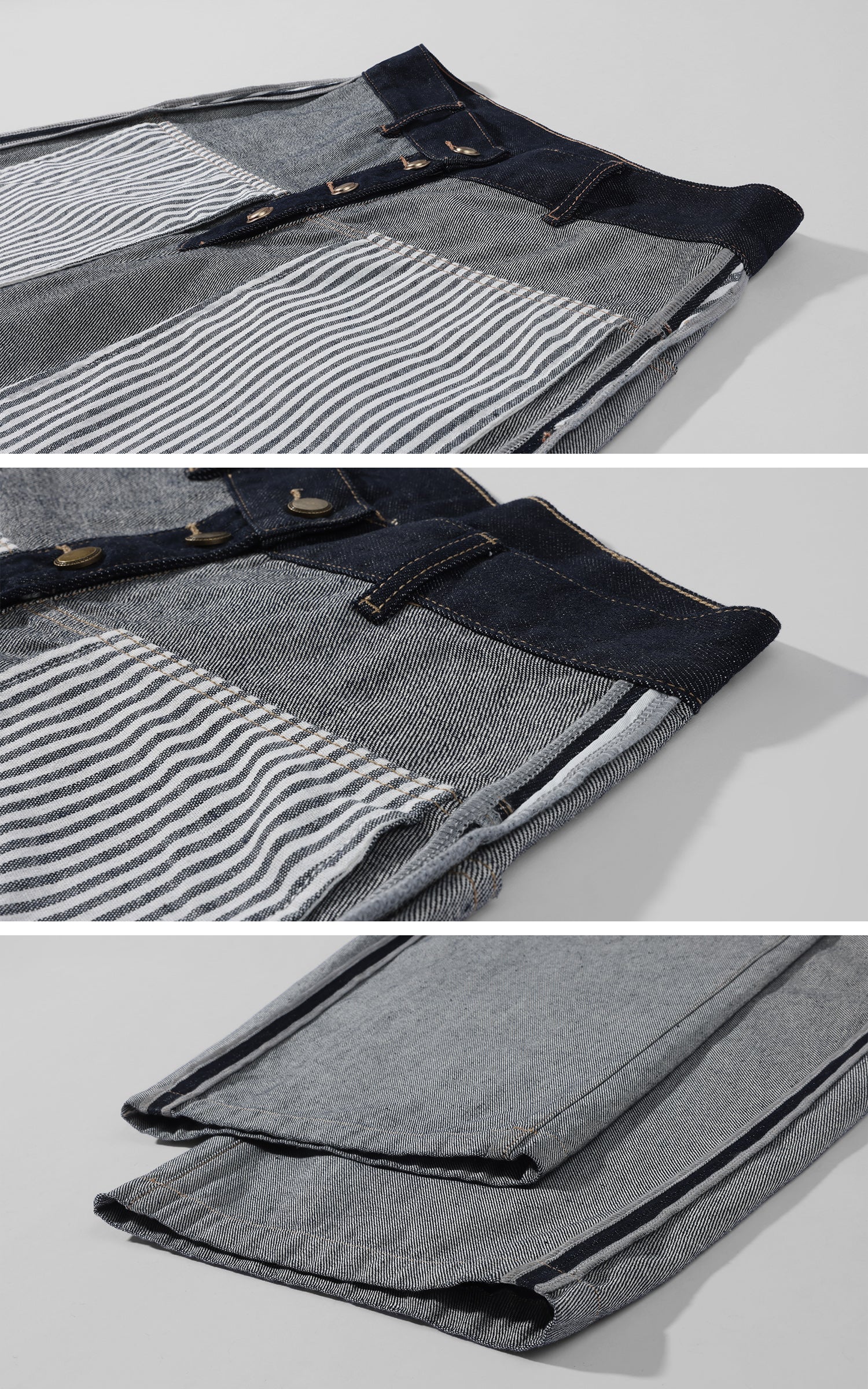 0122stepll Contrast Panel Wide Leg Denim Pants
