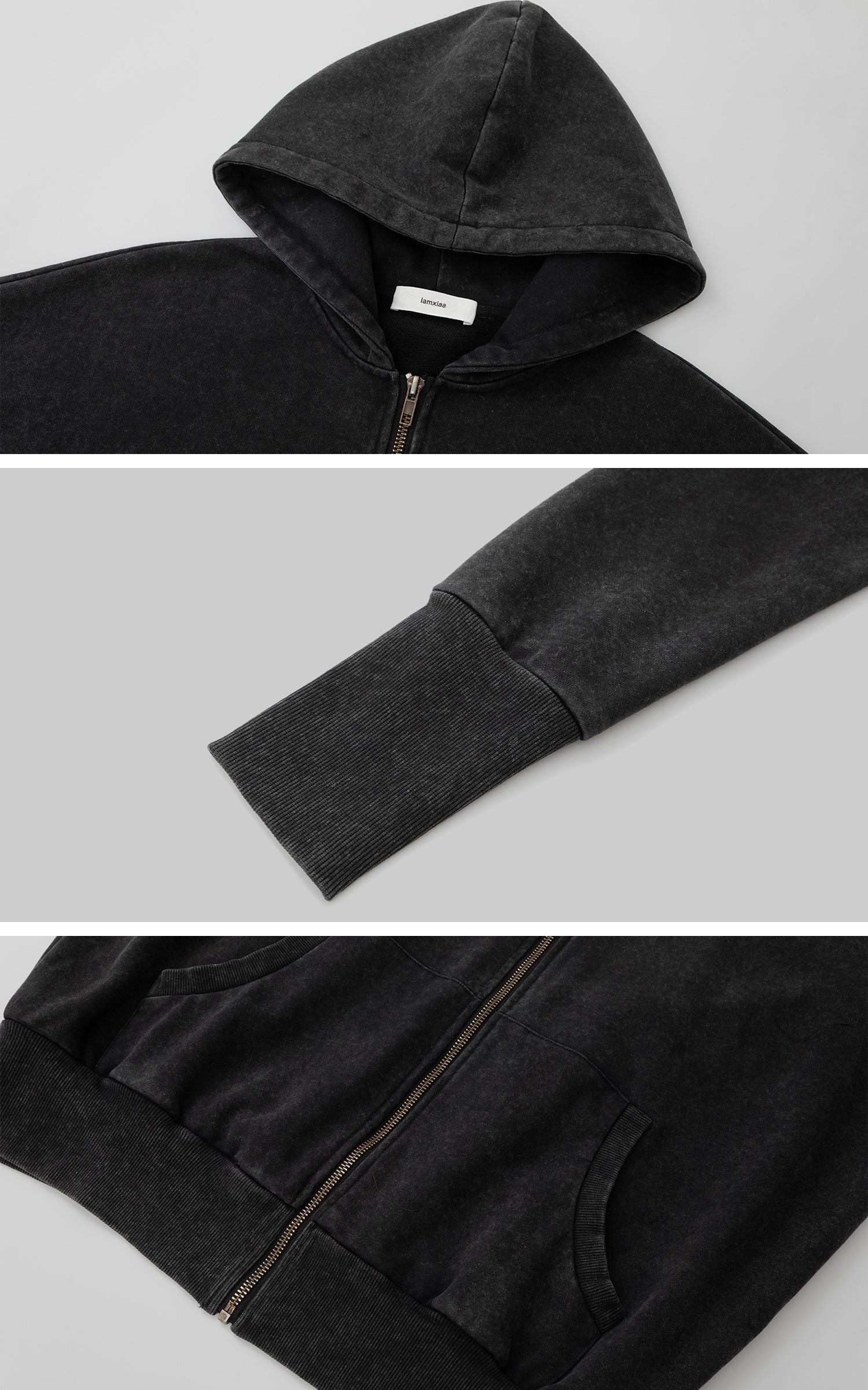 IAMXIAA Washed Zip Up Hoodie Jacket with Oversized Fit