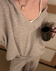ROVENTE Cozy Rib Knit Hoodie & Wide-Leg Lounge Pants Set