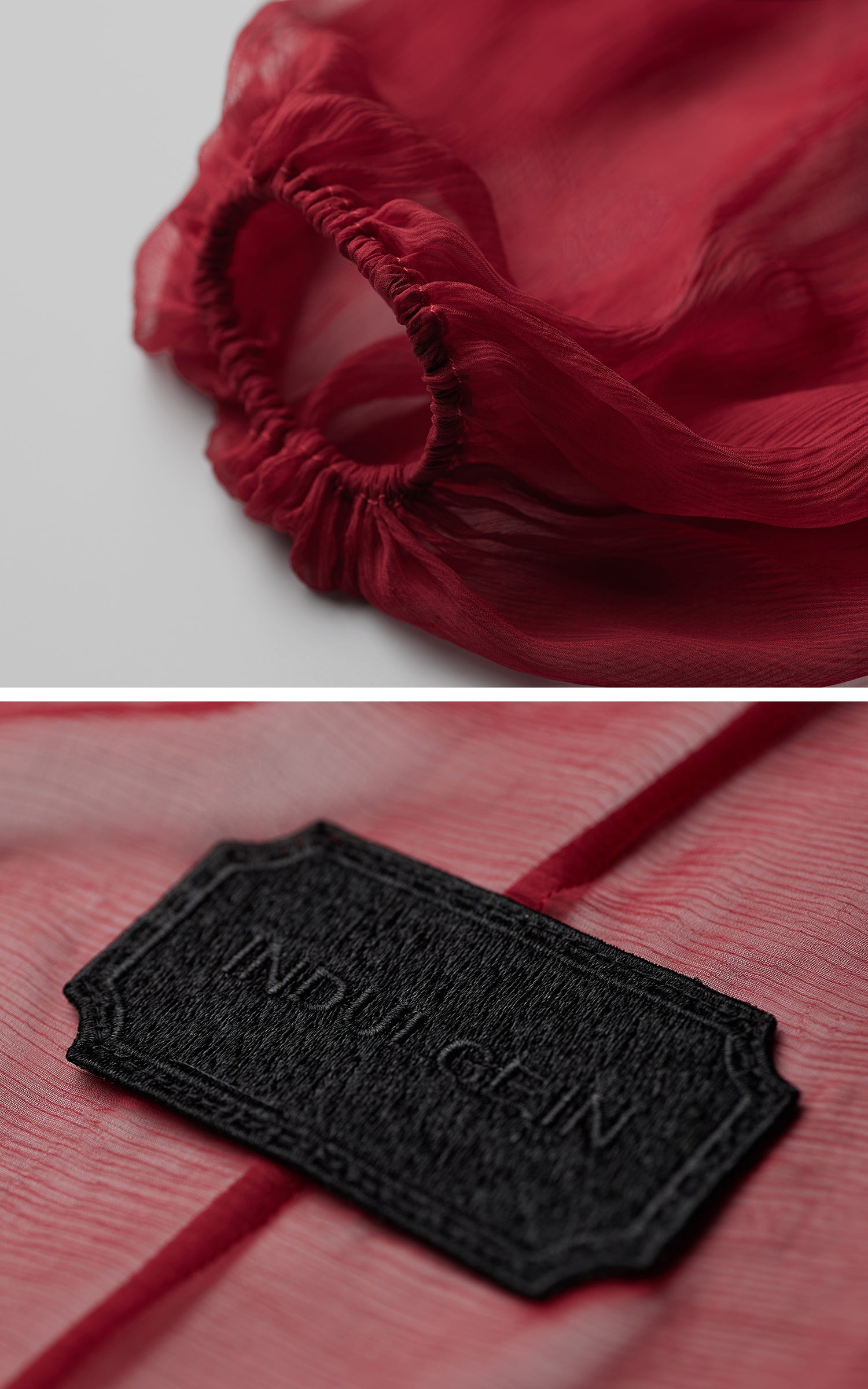 DOINDULGE Crimson Sheer Drape Jacket with Lace Trim and Beaded Tassels