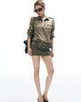 IAMXIAA Studded Utility Shirt – Military Chic Button Down with Epaulette Detail
