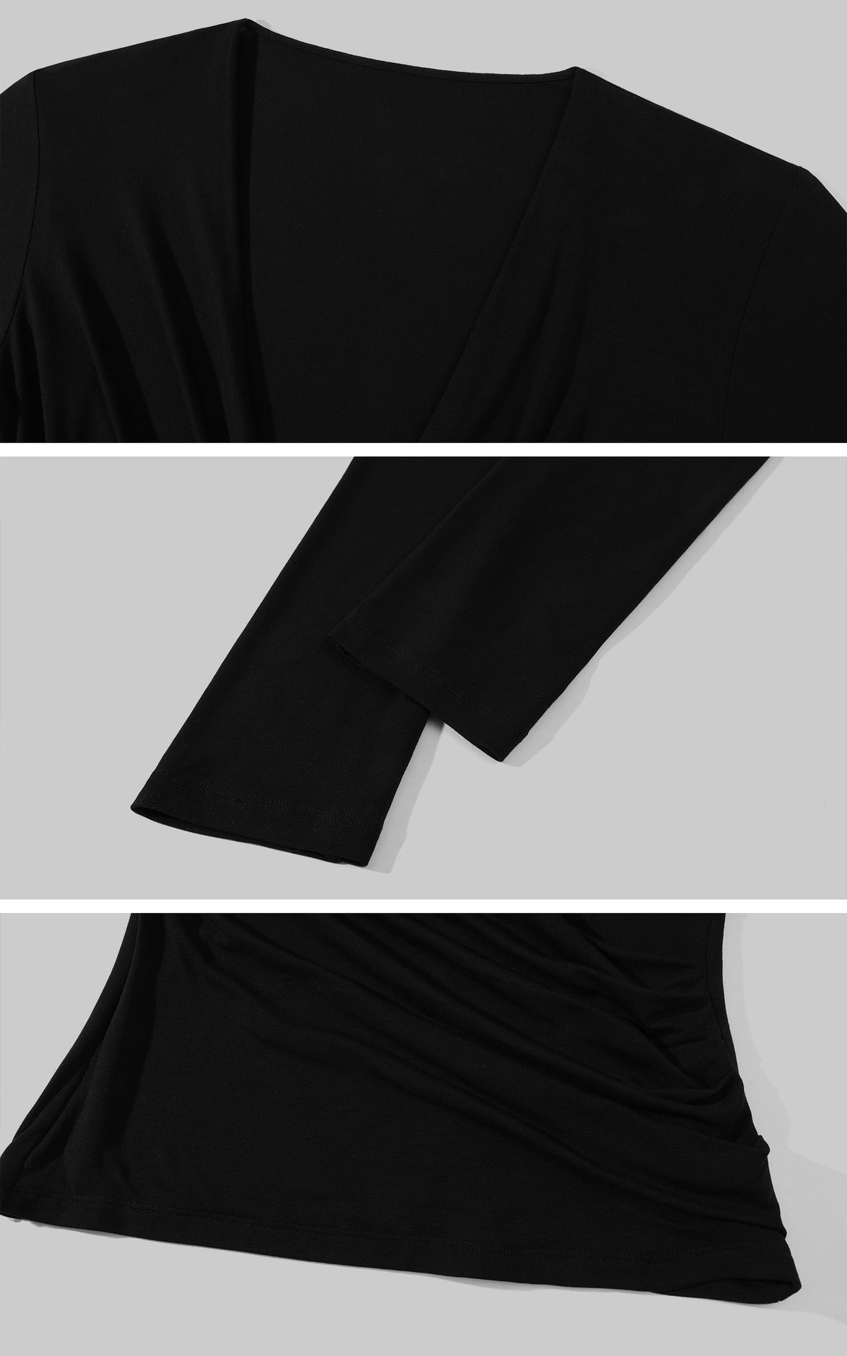 ROVENTE Plunging V-Neck Wrap-Effect Top with Ruched Waist &amp; Long Sleeves