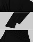 ROVENTE Plunging V-Neck Wrap-Effect Top with Ruched Waist & Long Sleeves