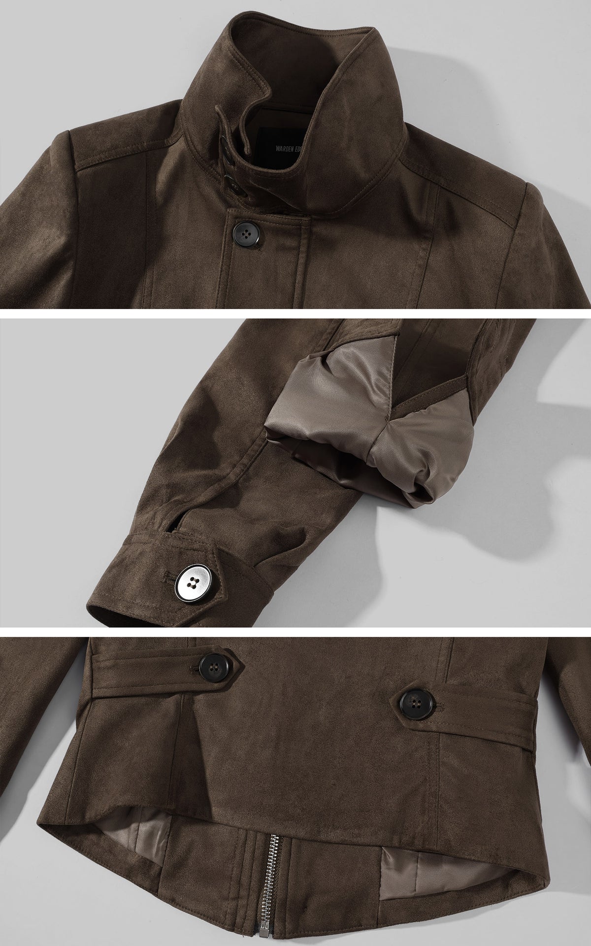WARDEN EDGE Distressed Suede High-Neck Cropped Jacket