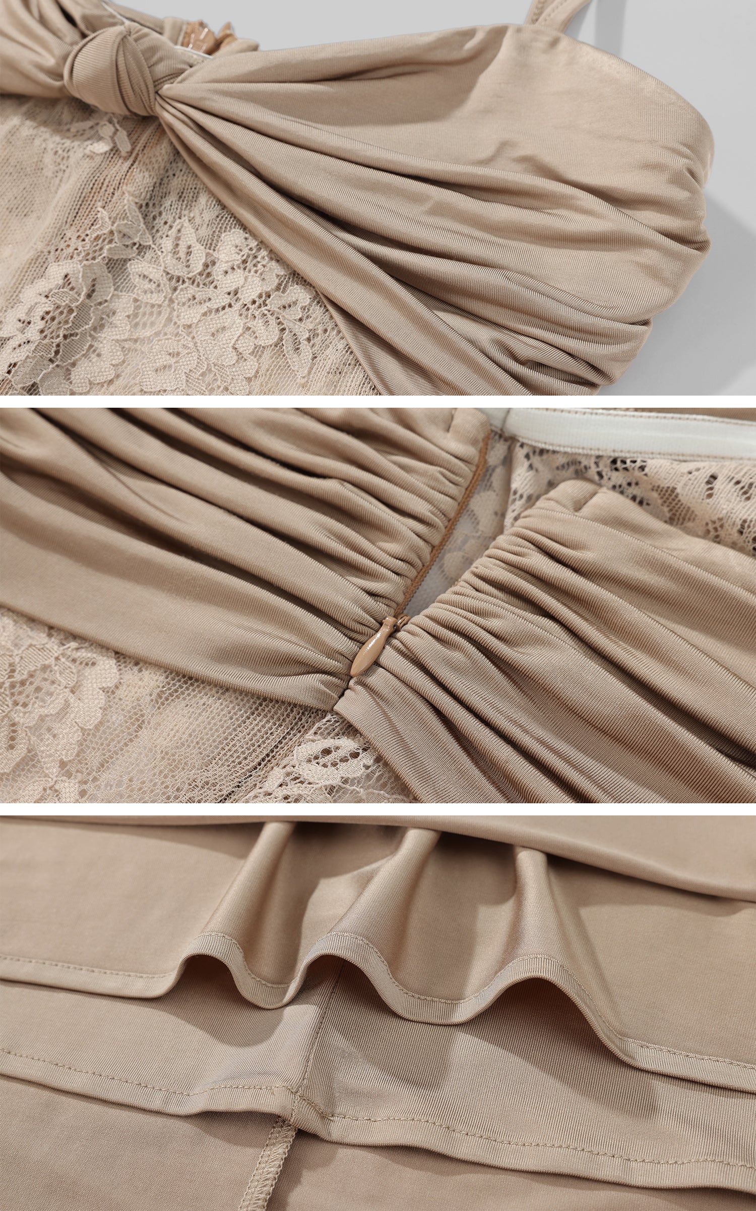ROVENTE Sculpted Lace-Panel Maxi Dress - PINKPARKS