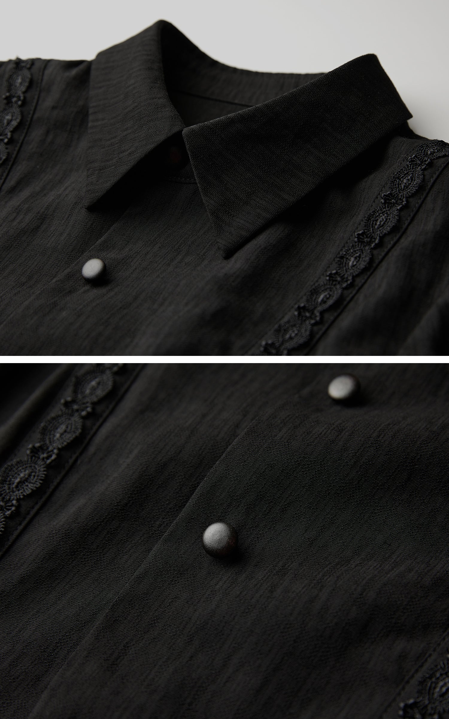 DOINDULGE Deconstructed Panel Shirt with Sheer Back and Embroidered Trims