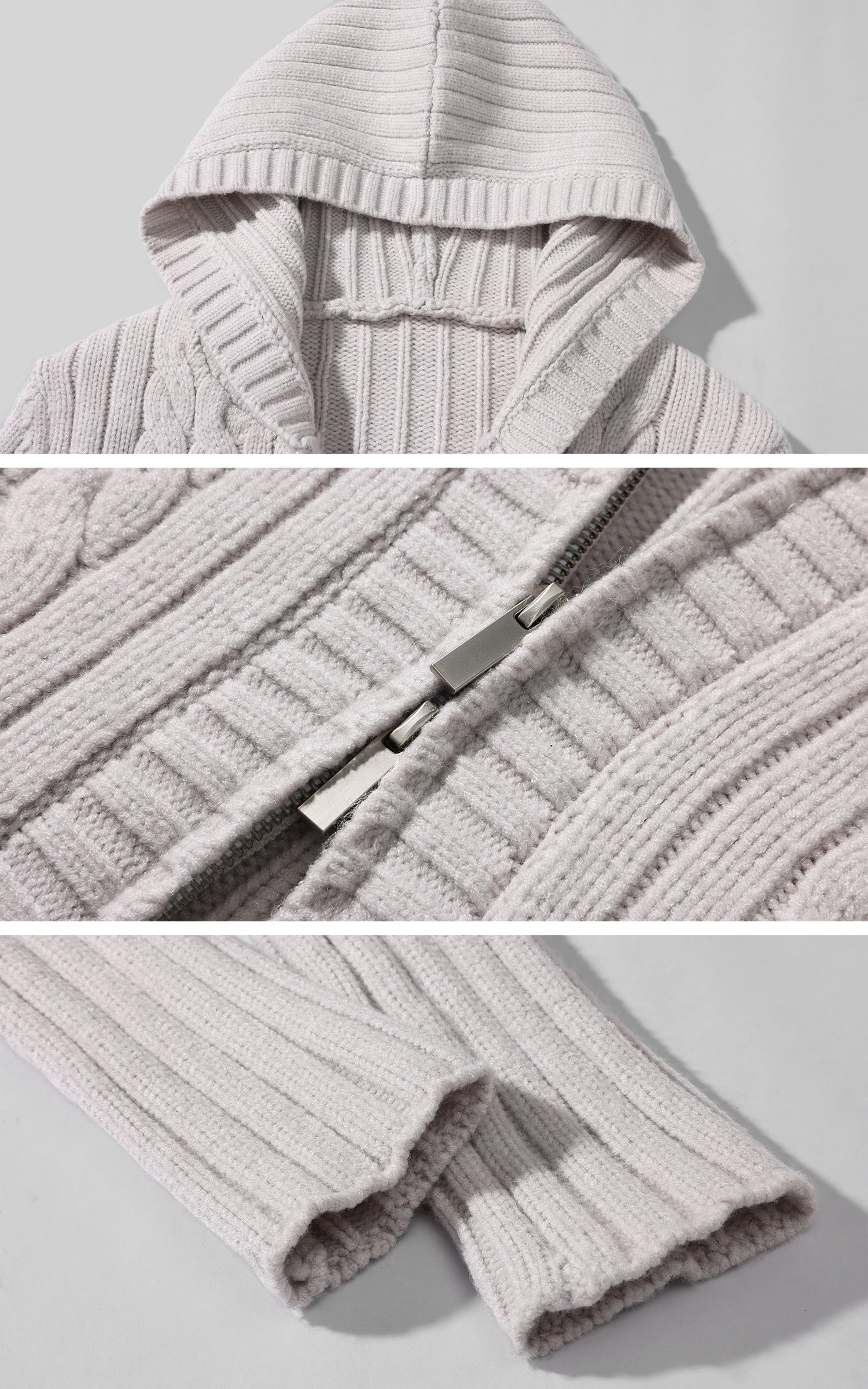 Rase le sol フィットしたケーブルジップアップウール風フーディセーター