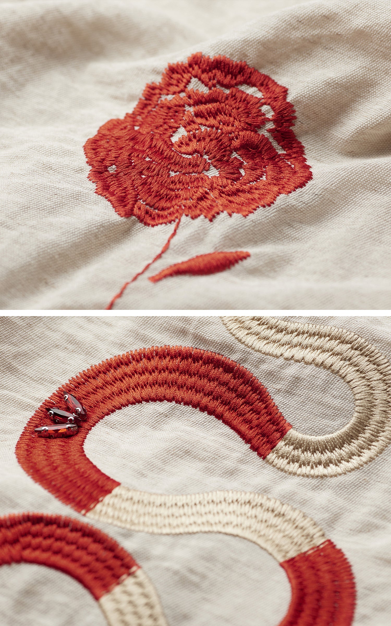 DOINDULGE Embroidered Snake and Flower Layered Linen Dress