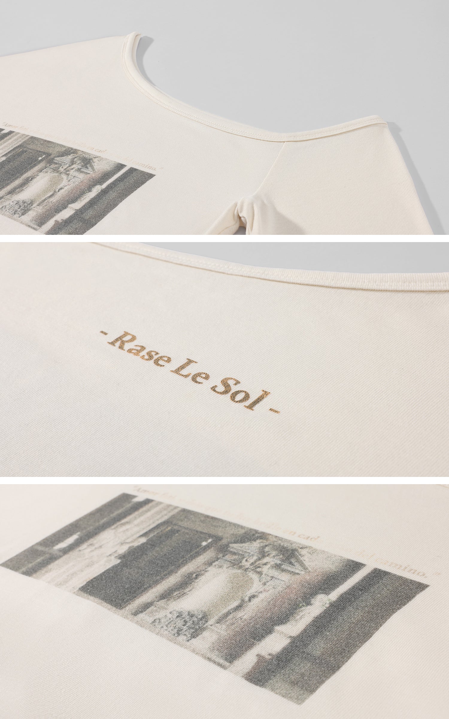 Rase le sol T-shirt à manches longues asymétrique à une épaule avec imprimé photo