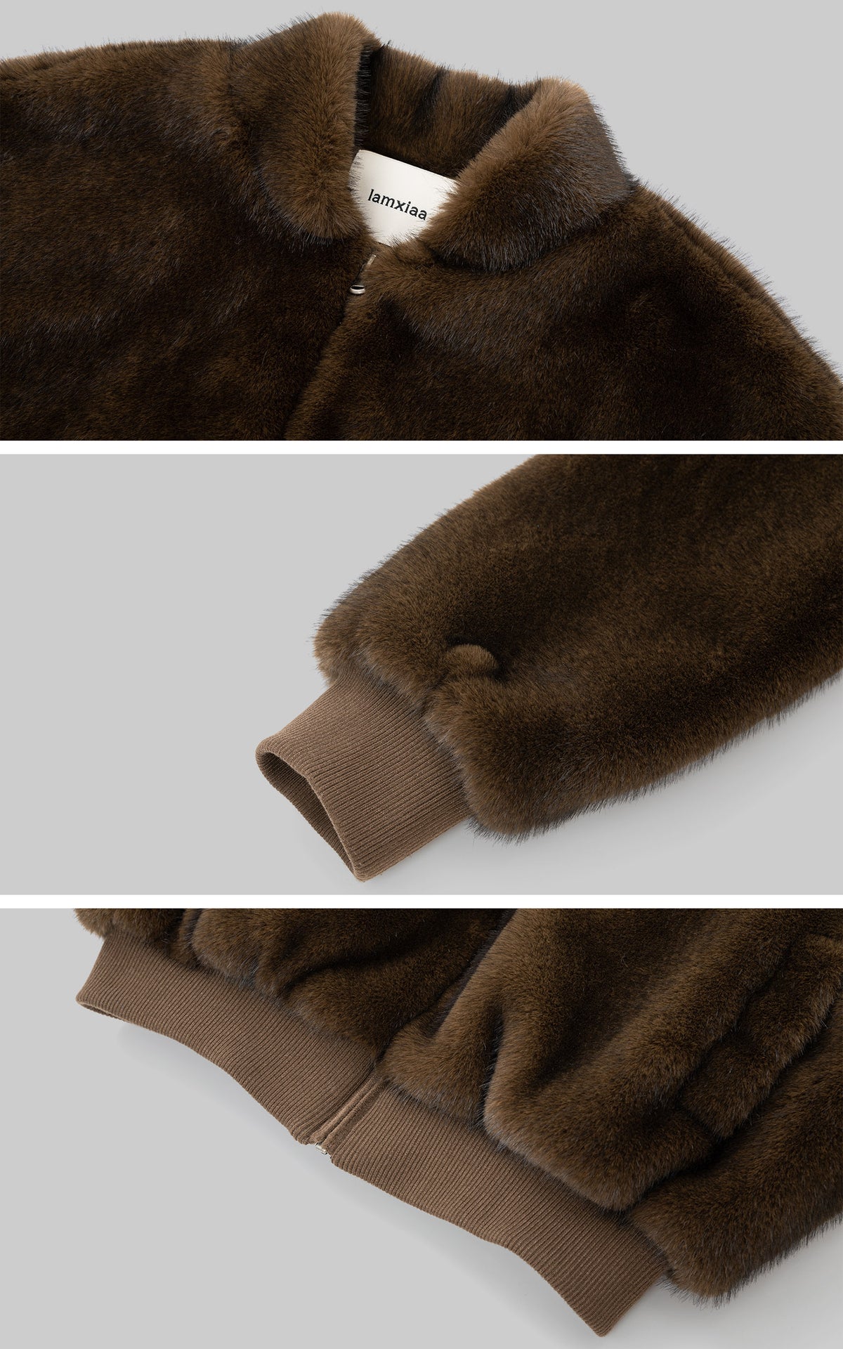 IAMXIAA Chocolate Brown Fur-Effect Cropped Bomber Jacket