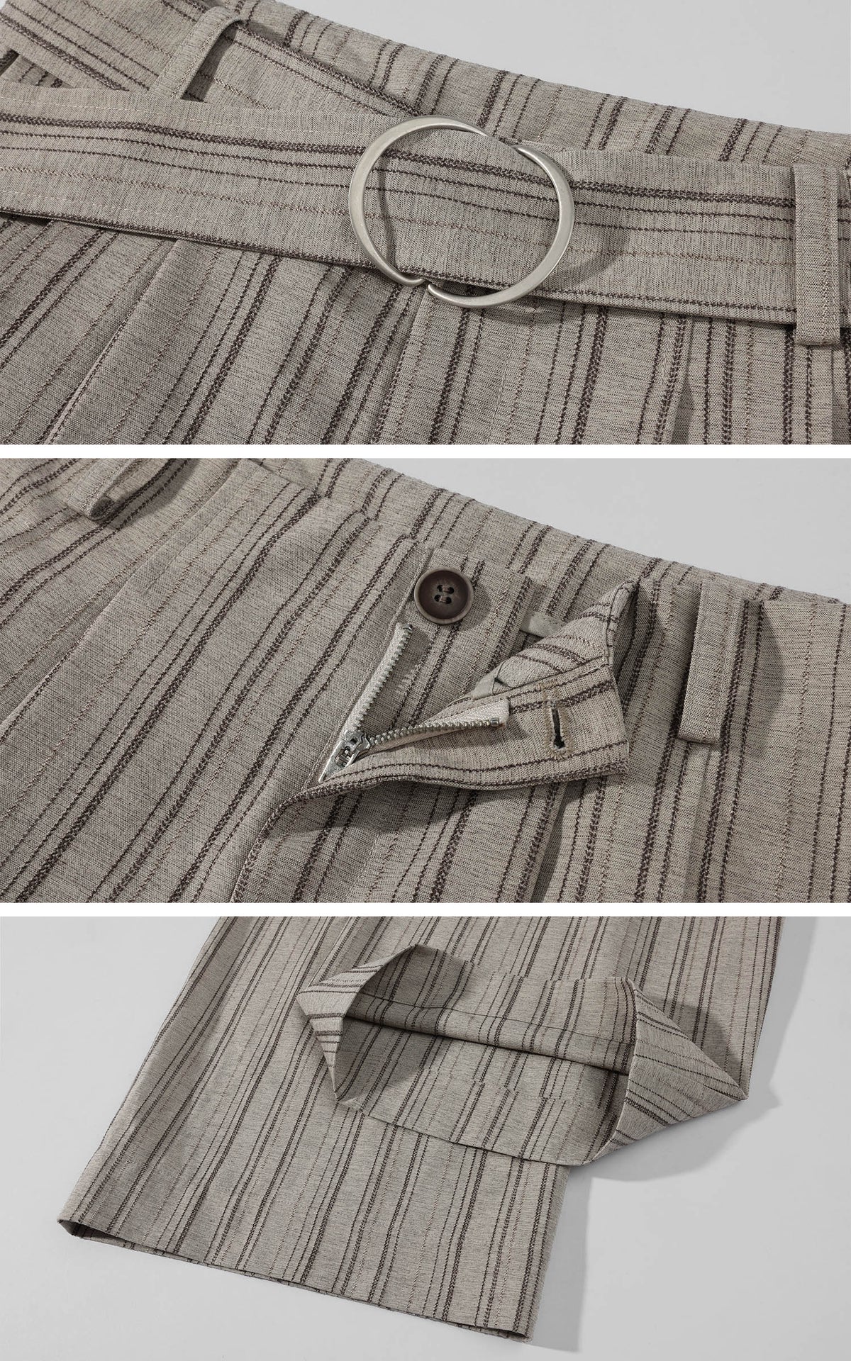 Hydrae D-Ring Belted Pinstripe Wide-Leg Pants