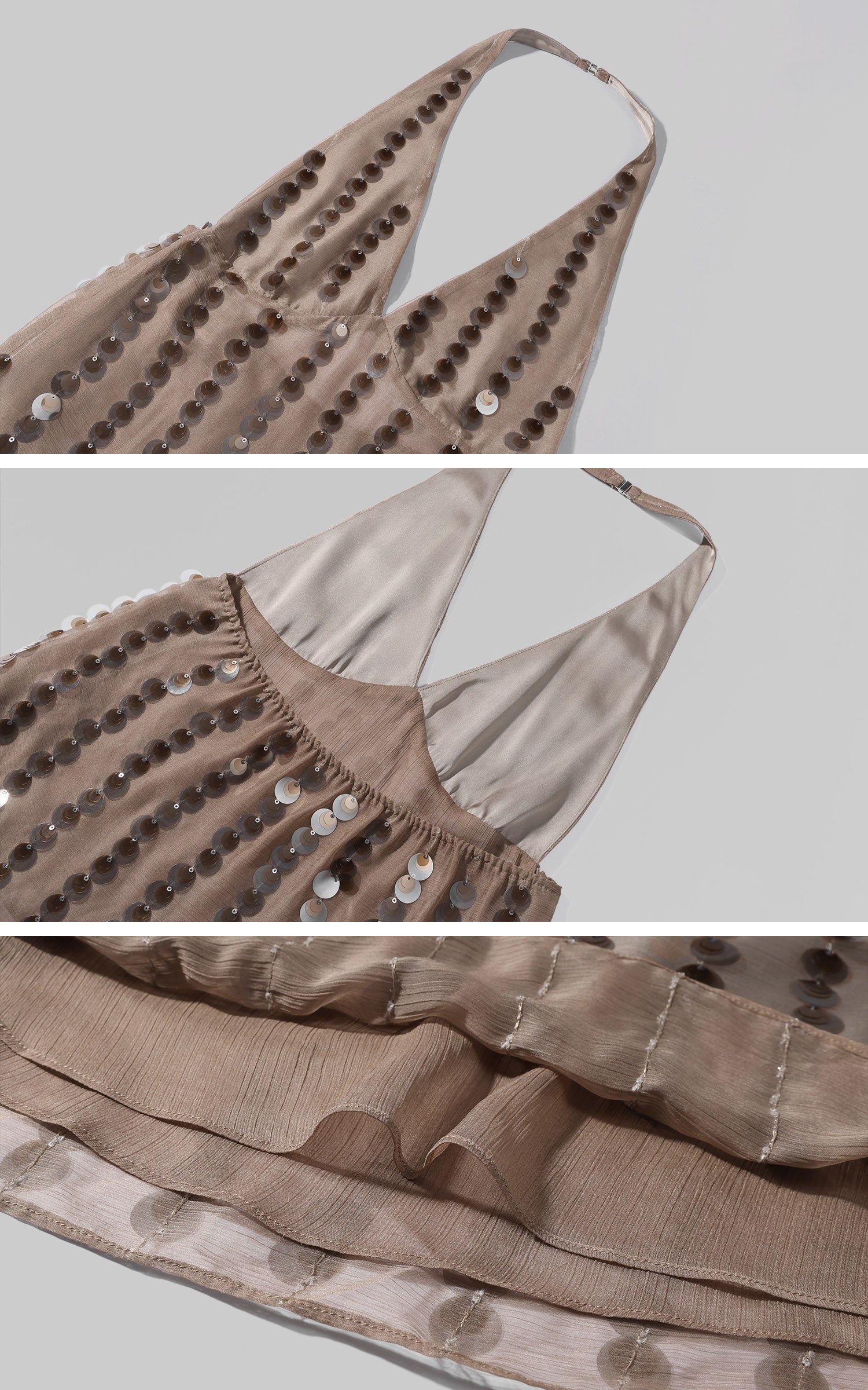 ROVENTE Ensemble haut dos nu transparent à sequins &amp; jupe mini en satin