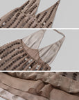 ROVENTE Ensemble haut dos nu transparent à sequins & jupe mini en satin