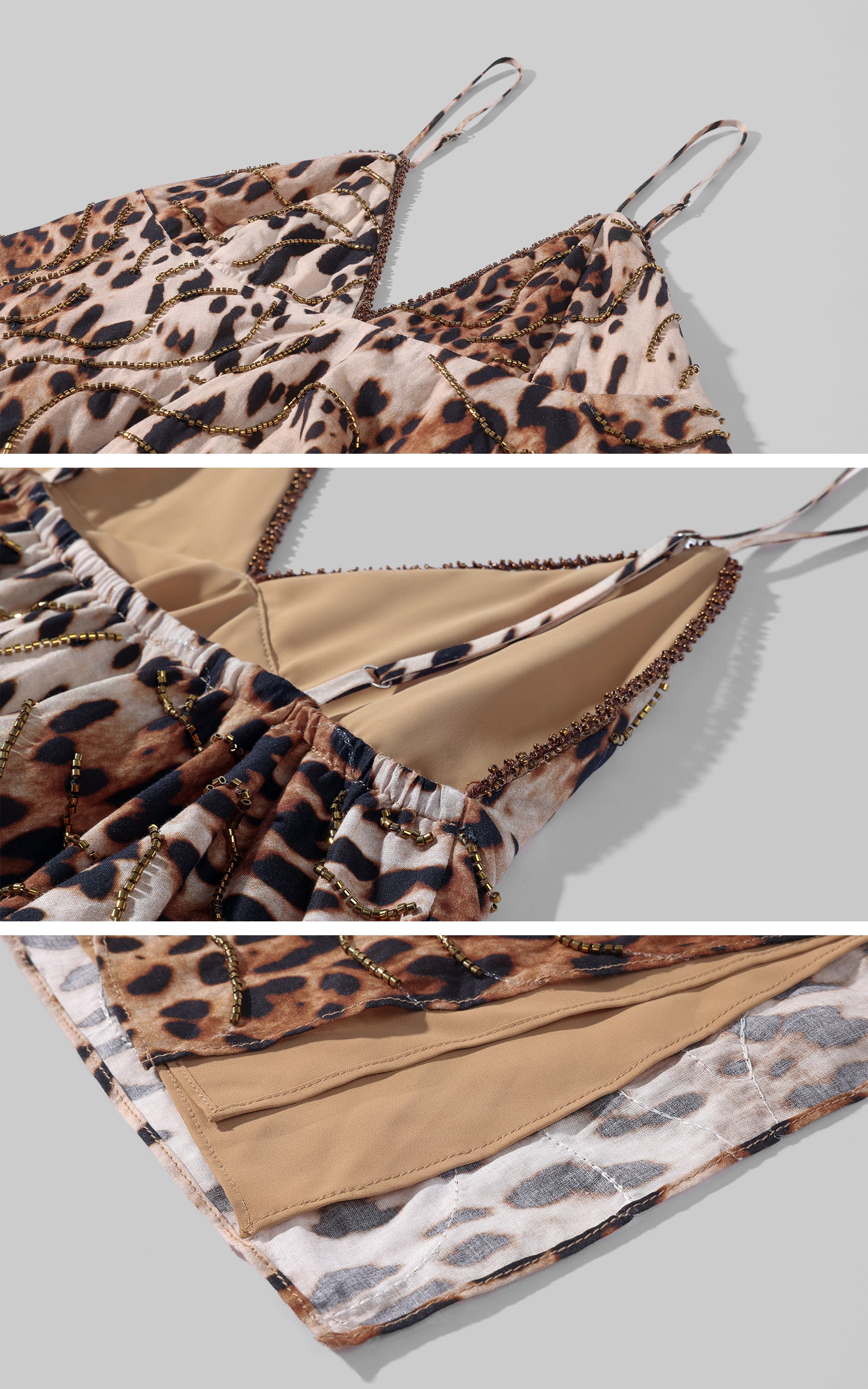 ROVENTE Leopard Beaded Handkerchief Camisole Top