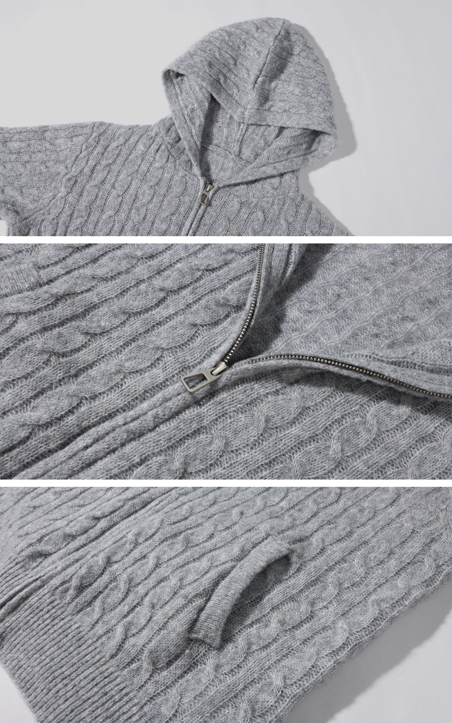 WARDEN EDGE Hooded Cable-Knit Zip Sweater Jacket