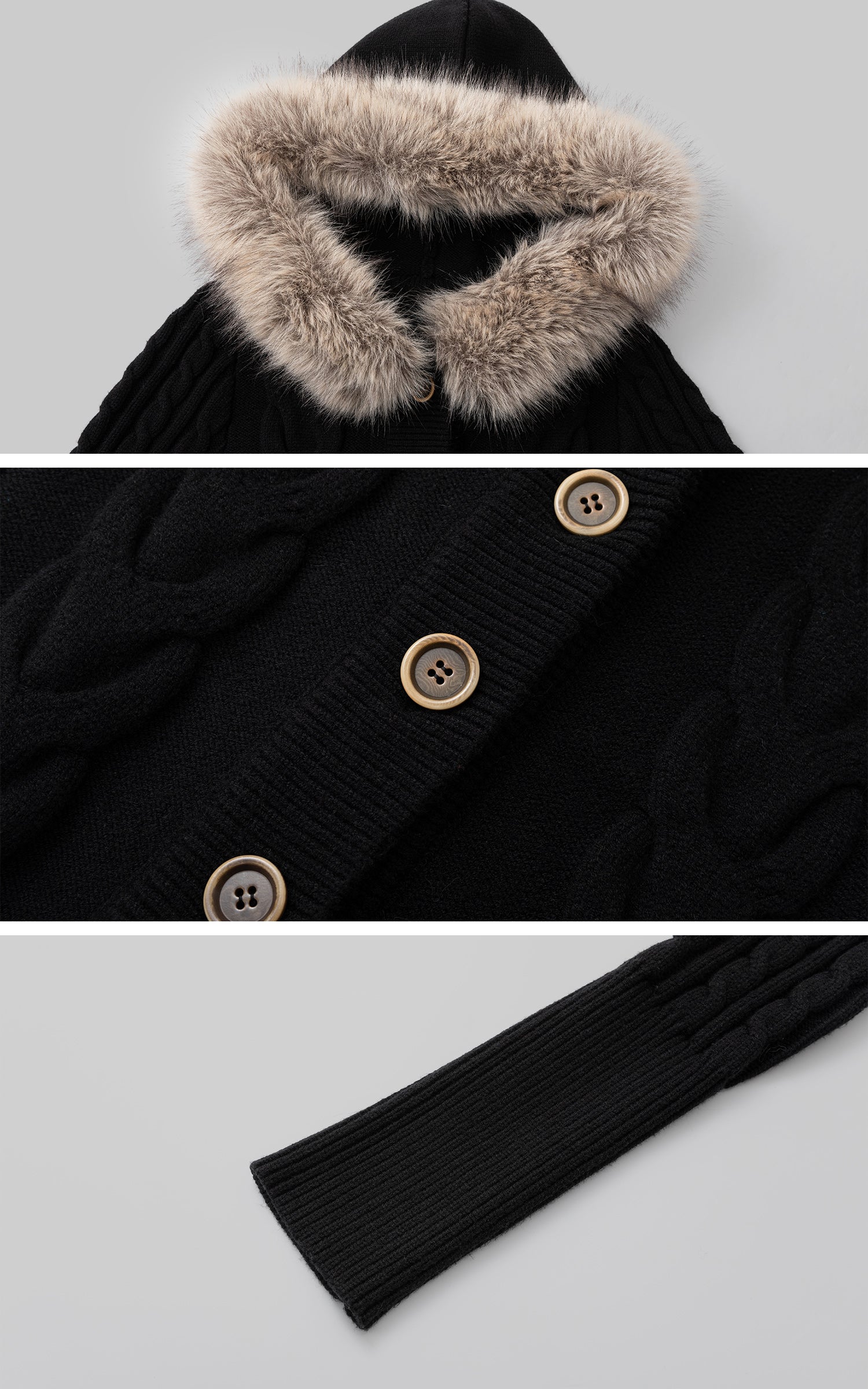 IAMXIAA 페이크 퍼 후드 케이블 니트 후디