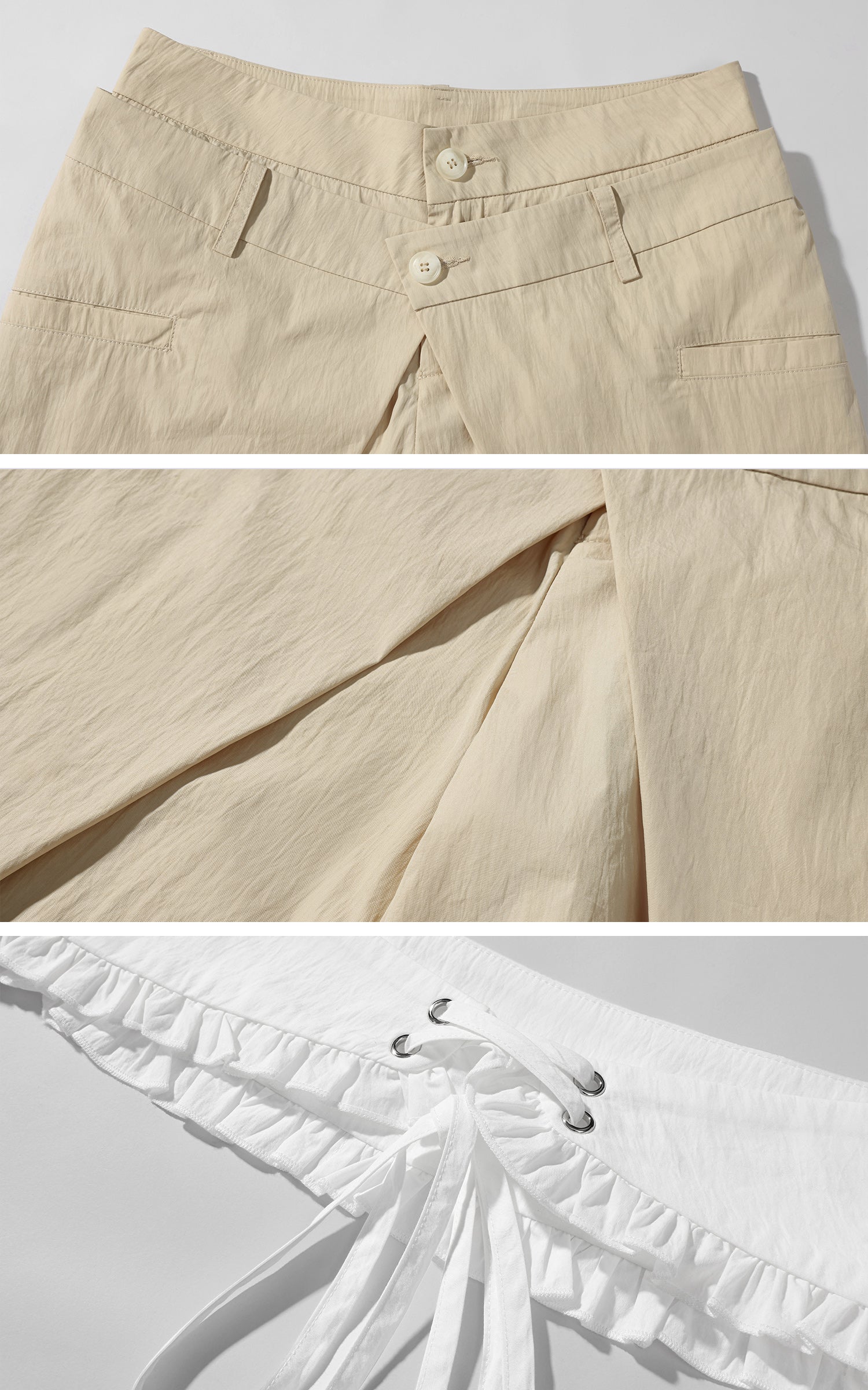 DreamyNerd Statement Ruffle-Waist Wide-Leg Layered Pants - PINKPARKS