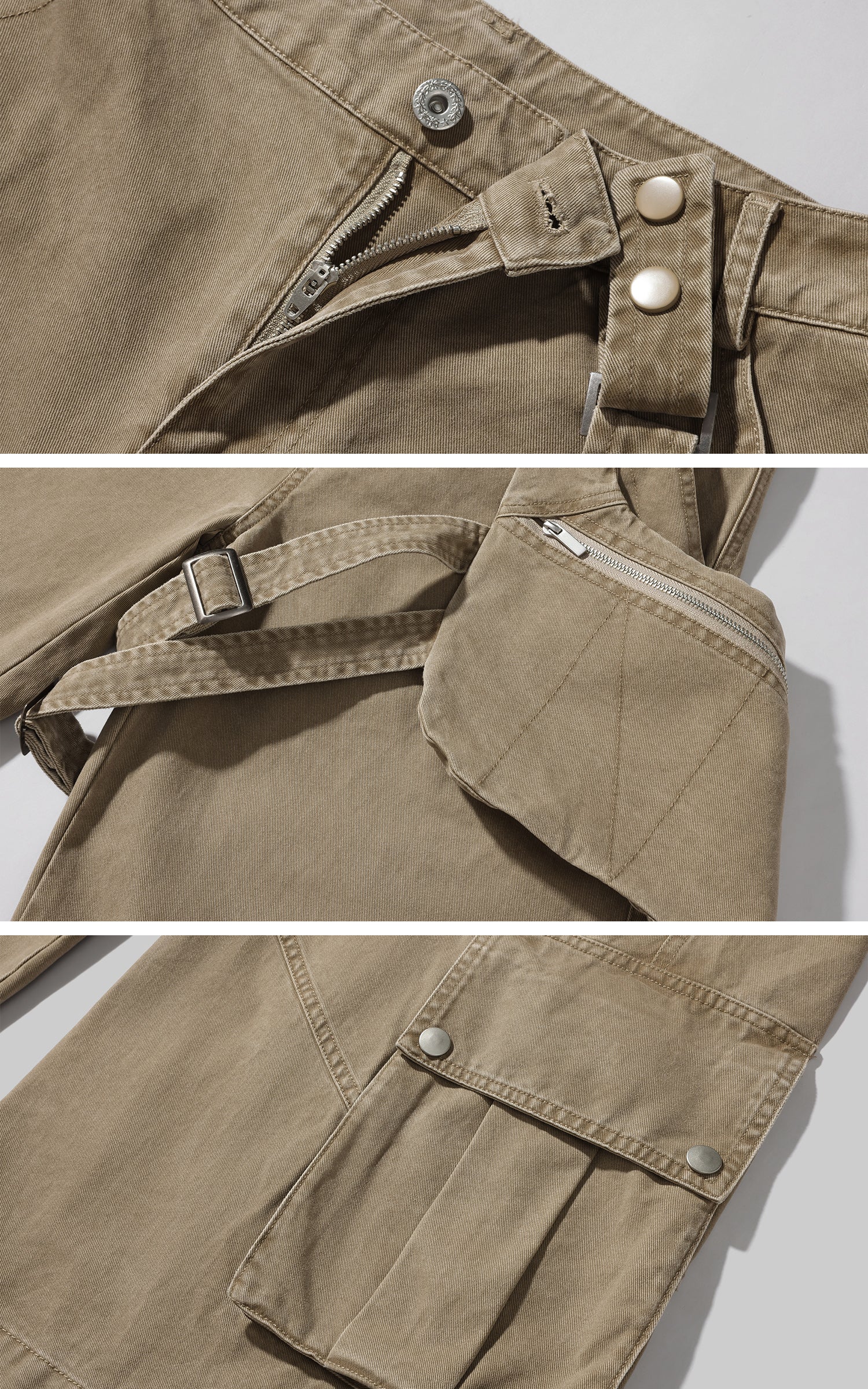 WARDEN EDGE Wide Leg Cargo Pants with Strap Details and Detachable Pocket