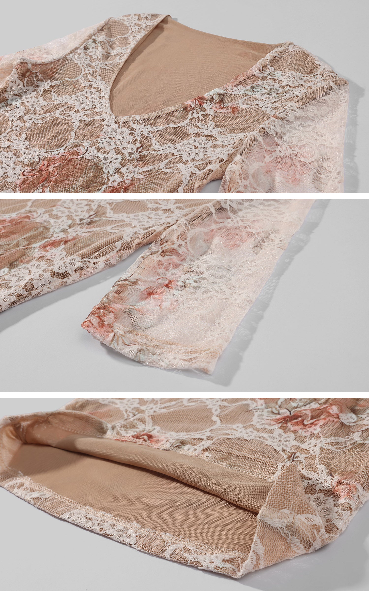 Hydrae Haut ajusté transparent à col rond en dentelle florale