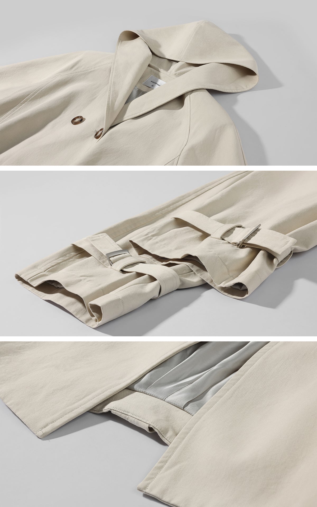 0122stepll Hooded Belted Trench Jacket