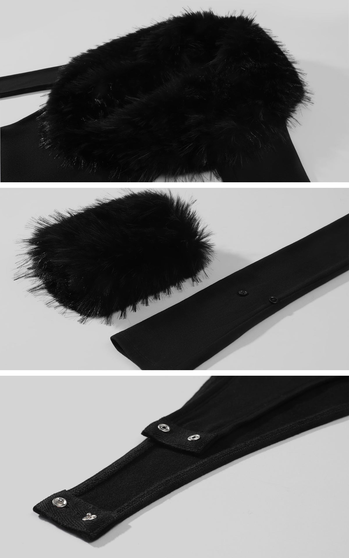 0122stepll Faux Fur Collar Plunge Bodysuit