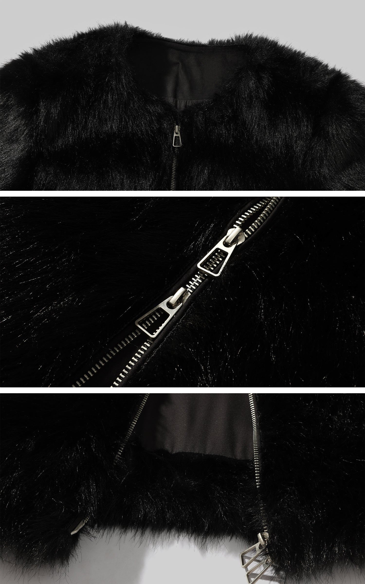 WARDEN EDGE ブラック クロップド フェイクファー ジップジャケット