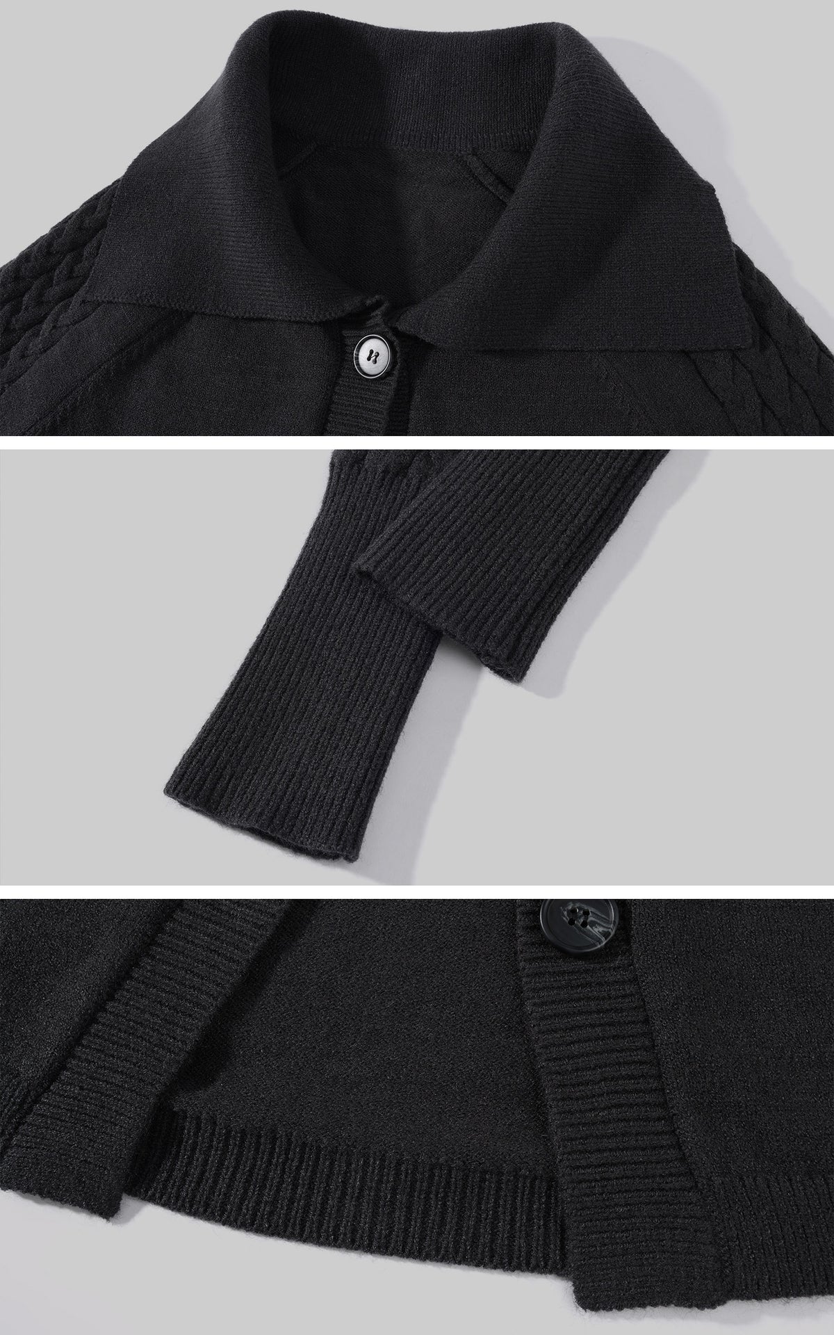 WARDEN EDGE Cable-Knit Oversized Collar Cardigan