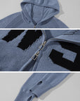 WARDEN EDGE W9 Intarsia Wool Knit Zip Hoodie & Shorts Set
