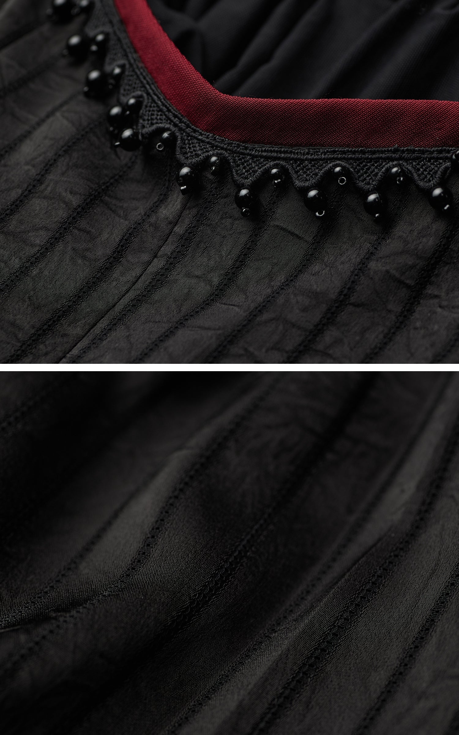 DOINDULGE Ruched Wide-Leg Pants with V-Cut Waist and Beaded Trim