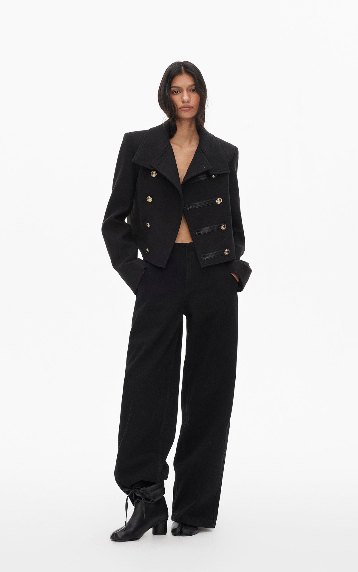 0122stepll High Collar Cropped Military Jacket