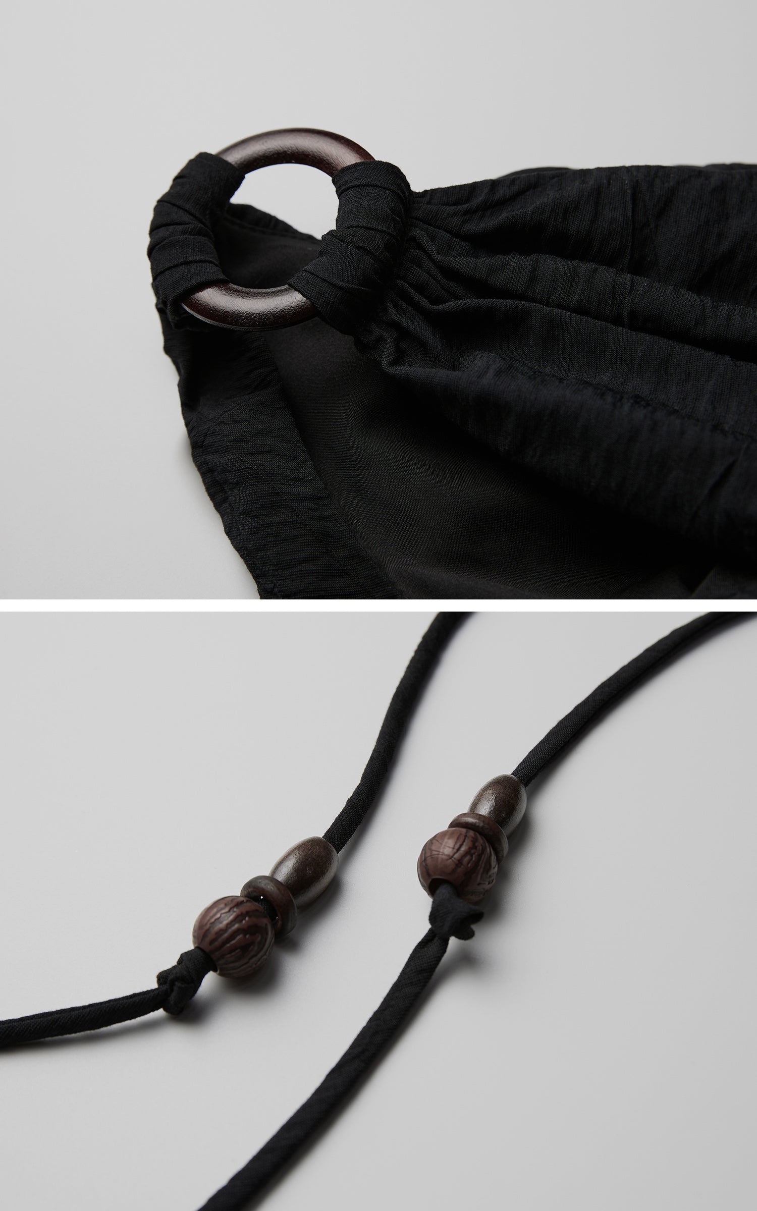 DOINDULGE Asymmetric Draped Maxi Dress with Textured Fabric and Wooden Bead Detail