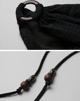 DOINDULGE Asymmetric Draped Maxi Dress with Textured Fabric and Wooden Bead Detail