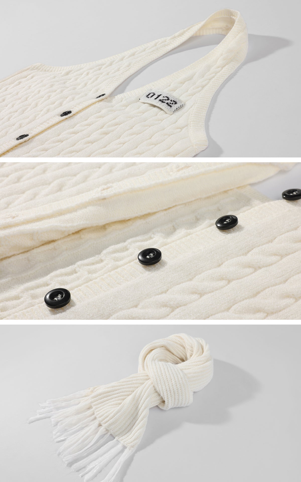 0122stepll Cable Knit Halter Button Vest