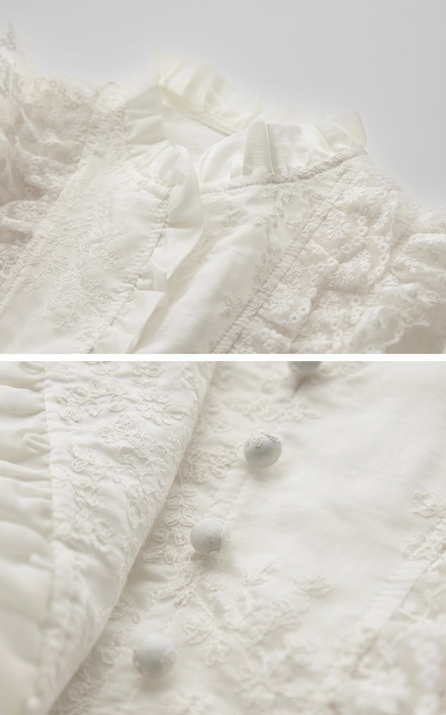 DOINDULGE Baroque Embroidered Blouse with Ruffled Lace Panels