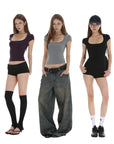 IAMXIAA Square Neck Fitted Short Sleeve T-Shirt