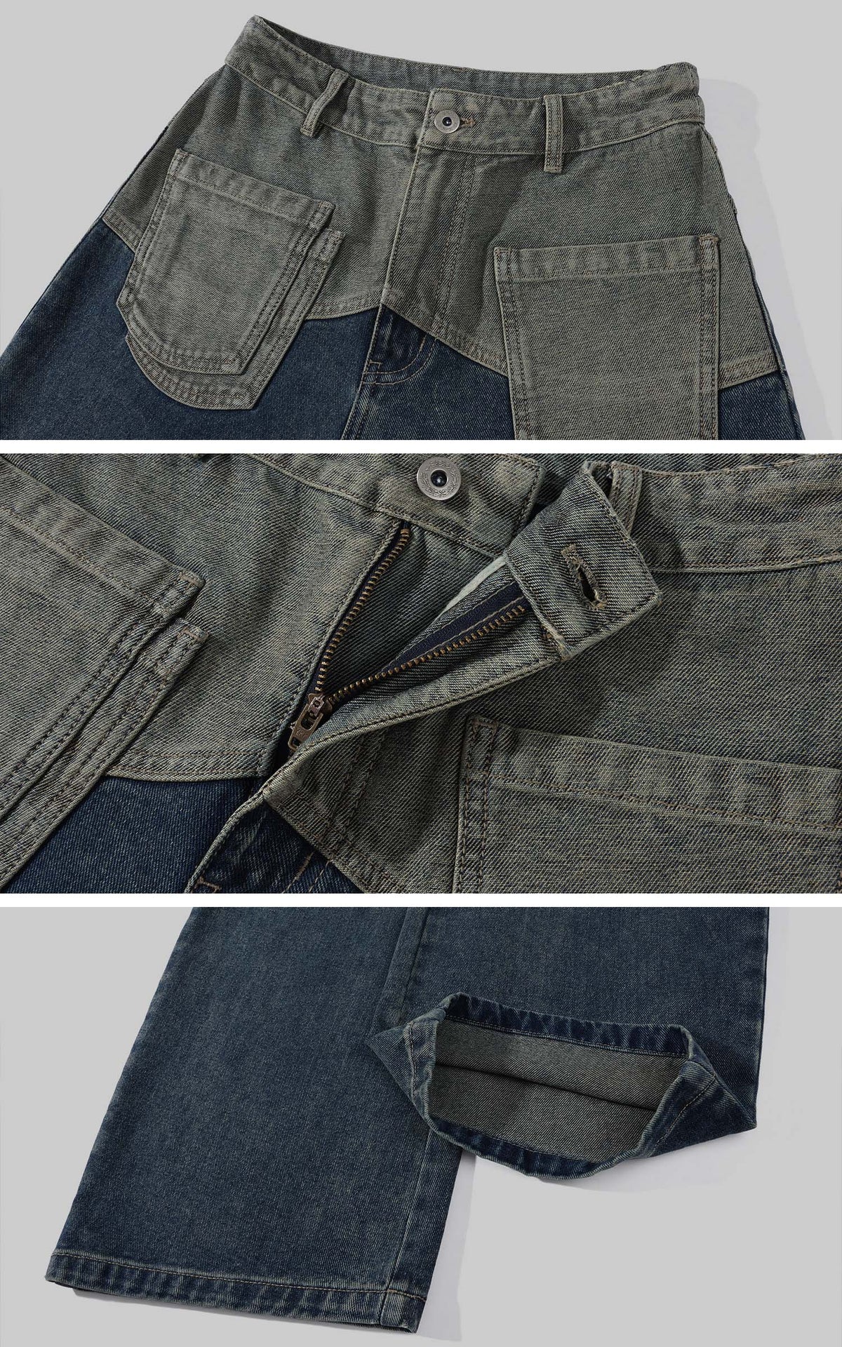 WARDEN EDGE Two-Tone Layered Baggy Denim Pants