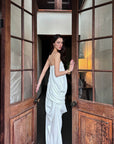 0122stepll Draped Strapless Top & Ruched Maxi Skirt Set