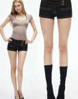 IAMXIAA Triple-Button Low-Rise Denim Micro Shorts