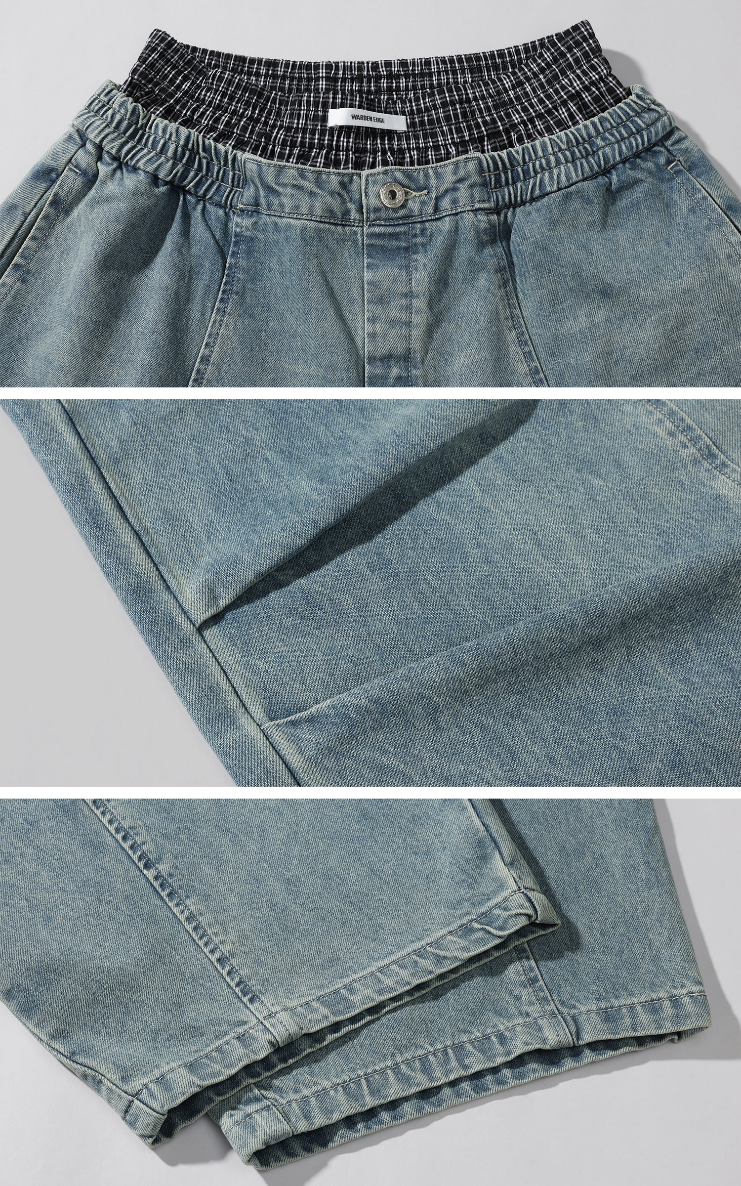 WARDEN EDGE Elastic Waist Wide Leg Denim Pants