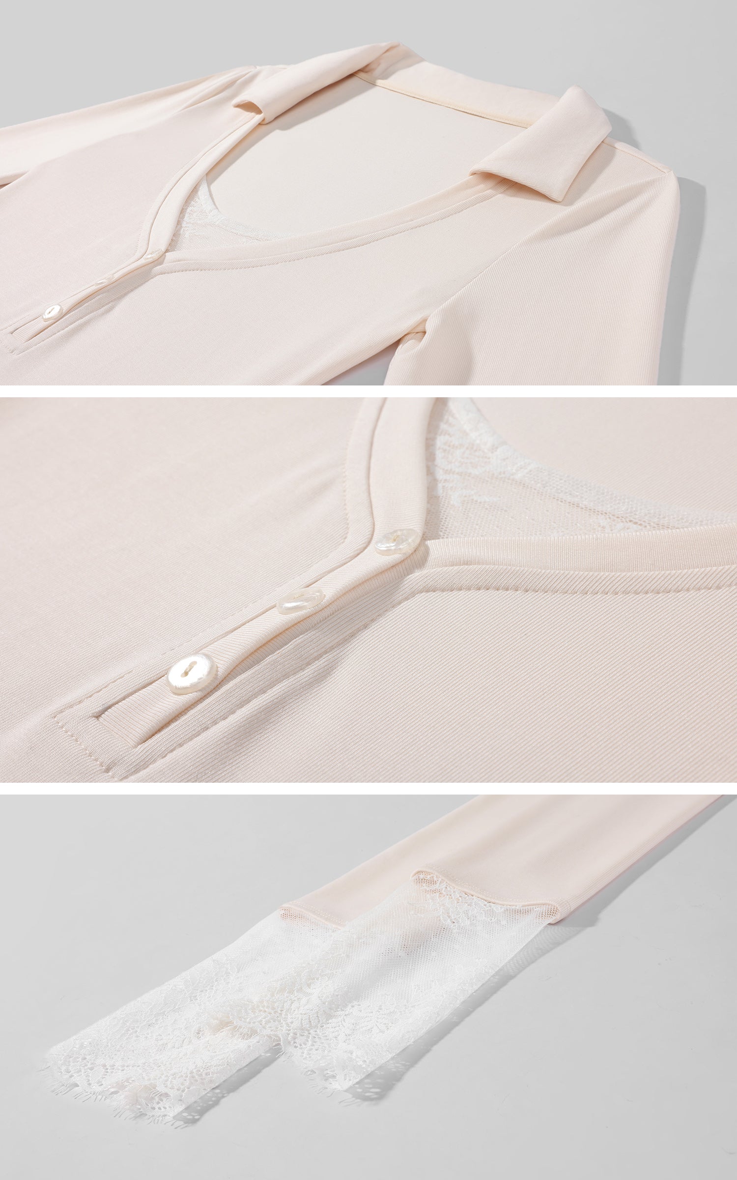 Rase le sol Lace-Trim Henley Fitted Long-Sleeve T-Shirt
