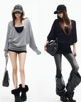 IAMXIAA Deep V Batwing Knit Top