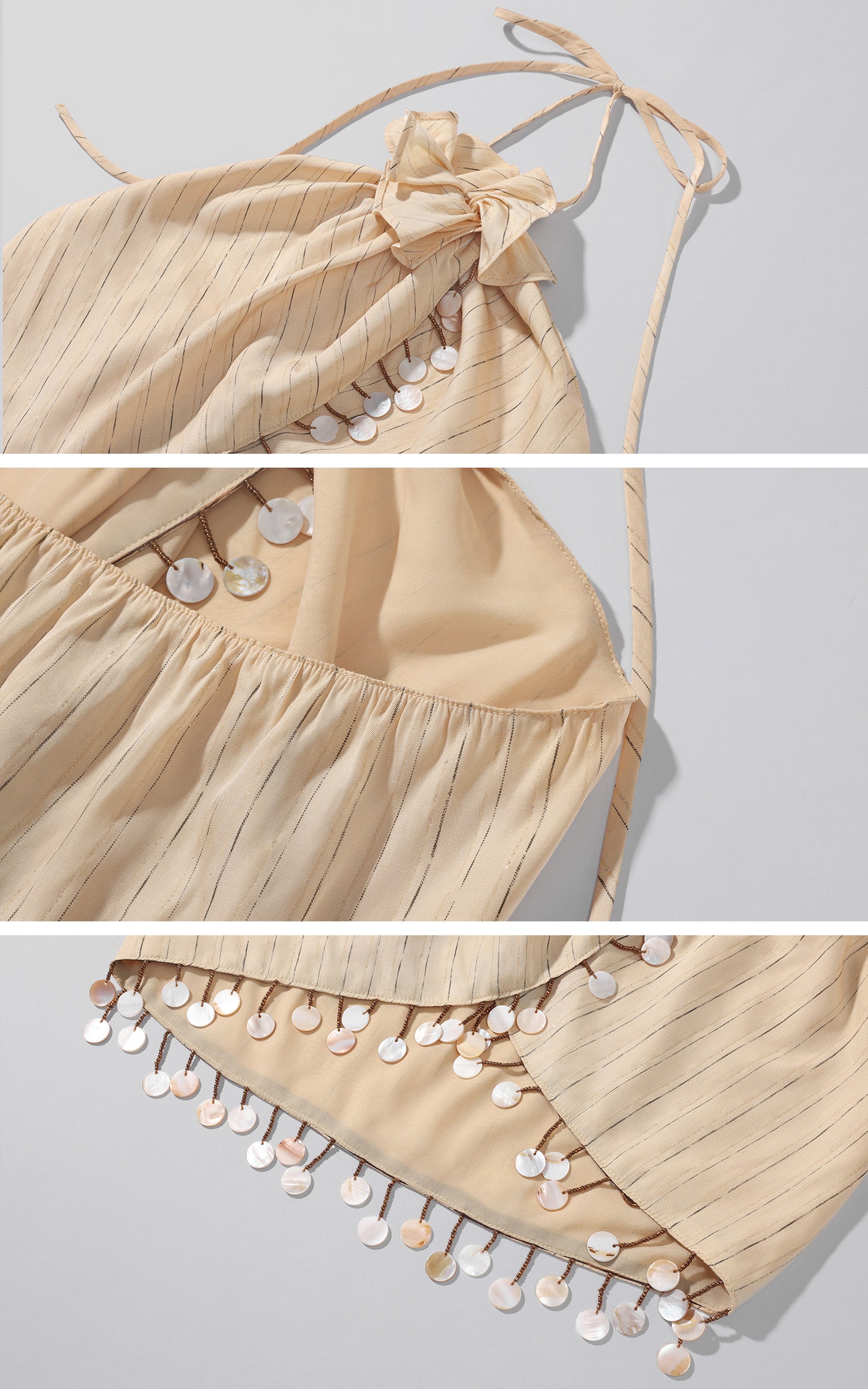 Hydrae Sheer  Draped Shell Tassel Backless Halter Top