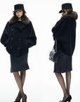 IAMXIAA Fur Collar Oversized Double-Breasted Short Coat