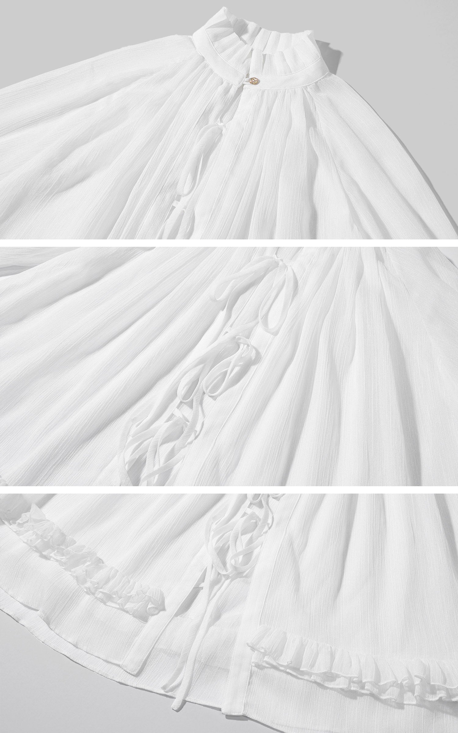 Hydrae シアーラッフルブラウス タイフロント フローニーシフォントップ ロマンティック 軽量 レイヤリングシャツ