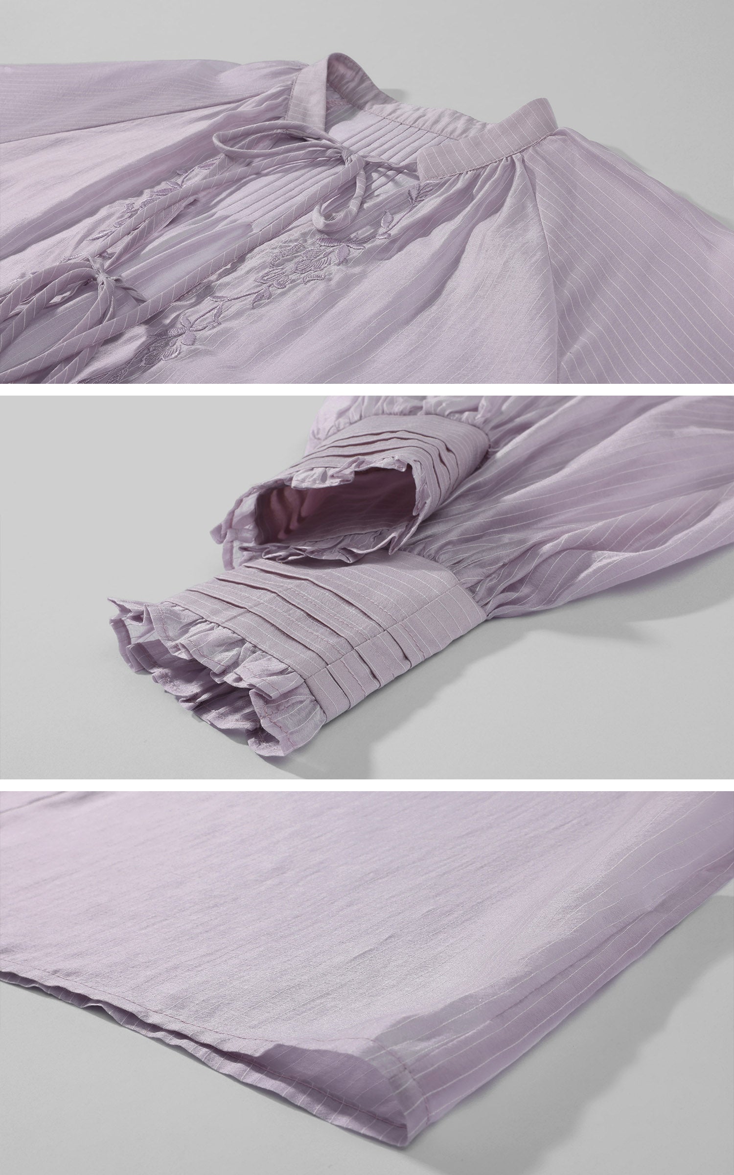 Hydrae Sheer Embroidered Tie-Front Blouse with Voluminous Sleeves