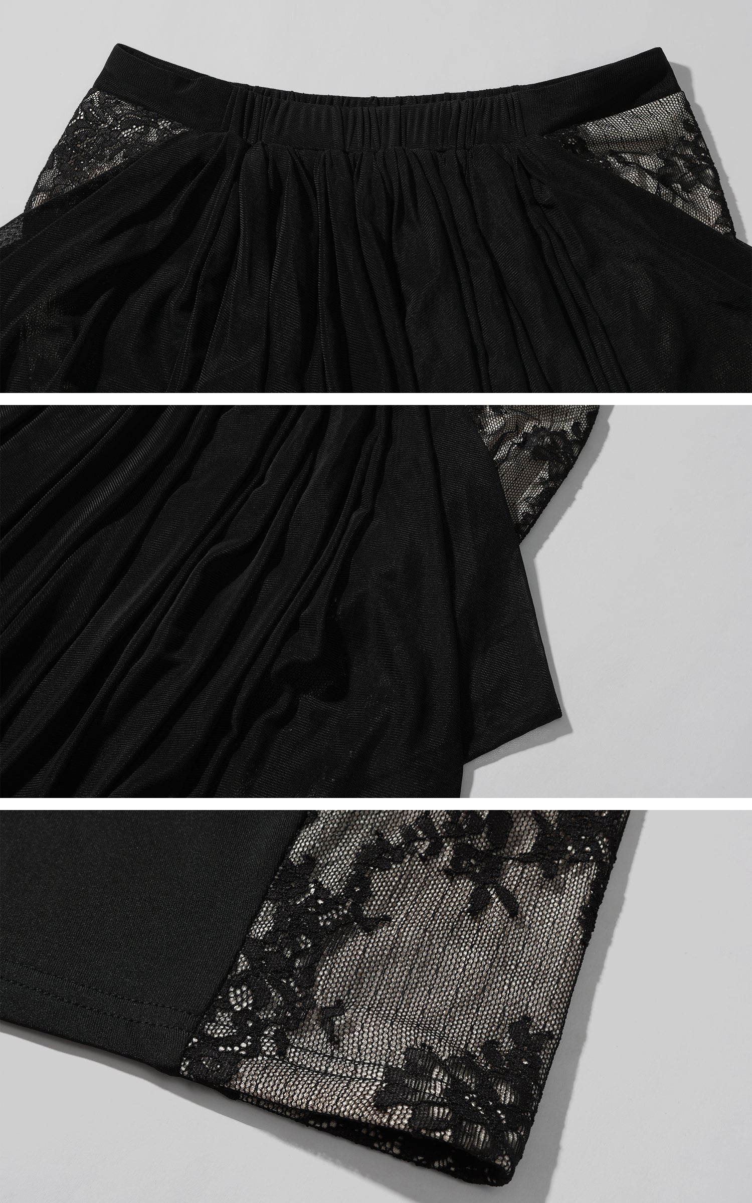 Rase le sol Draped Sheer Mesh Skirt with Lace Panels