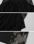 Rase le sol Draped Sheer Mesh Skirt with Lace Panels