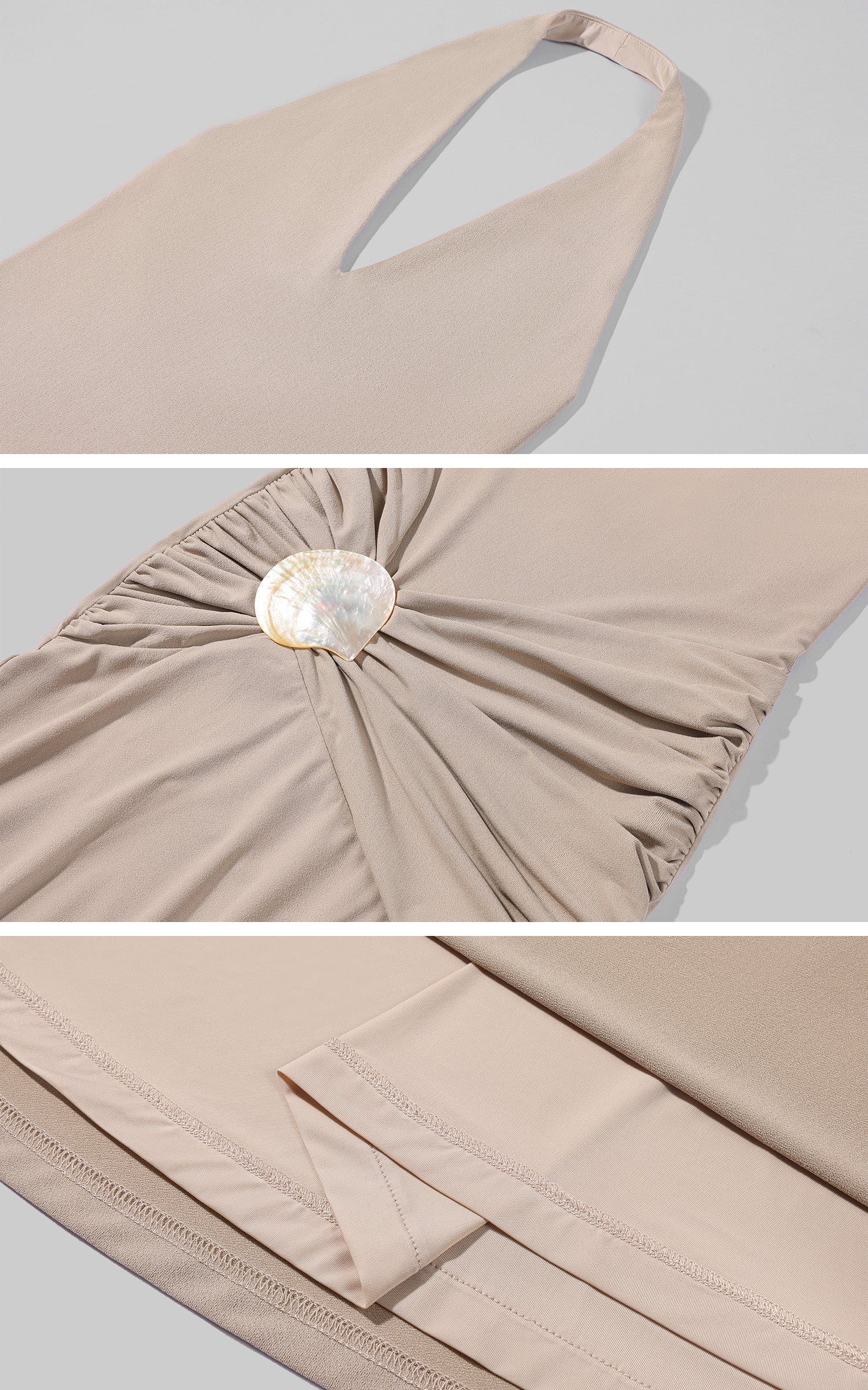 Hydrae Ruched Halter Maxi Dress with Shell Detail