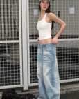 0122stepll Vintage Wash Wide-Leg Denim Pants