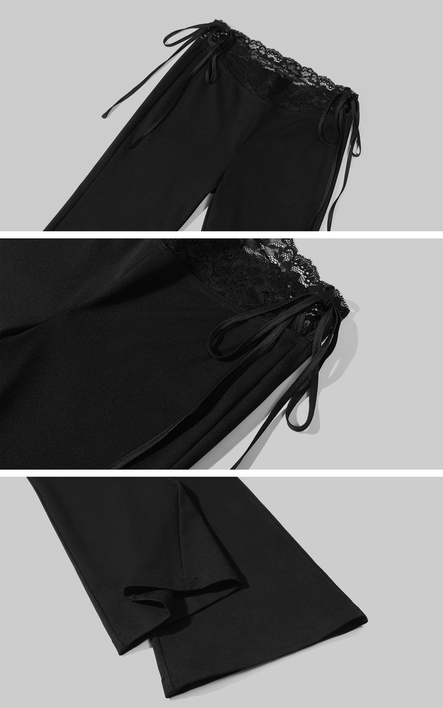 ROVENTE Lace Trim Tie Waist Flared Pants